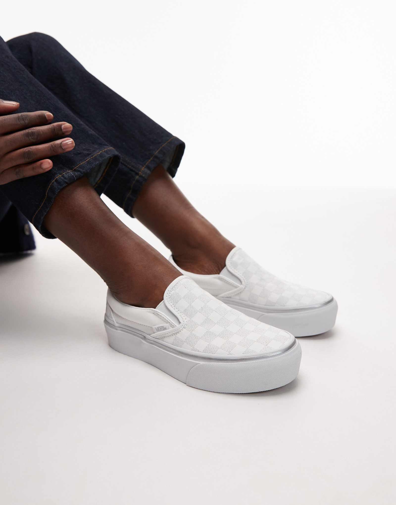 Классические кроссовки Vans на платформе в шахматном порядке белого цвета