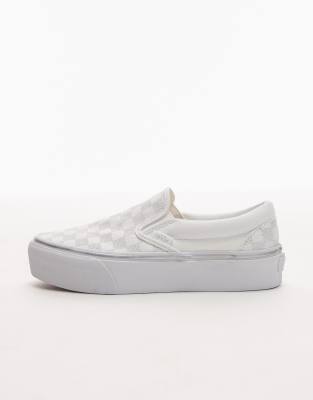Vans Classic Slip-on Platform Checkerboard Sneakers In White