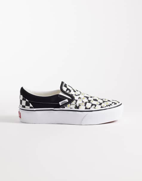 Vans Classic Slip-On platform sneakers in black with flower detail - view 1