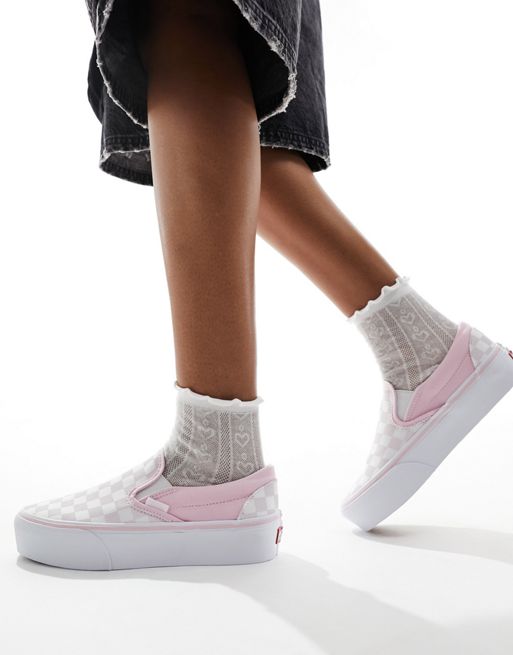 vans and Classic slip on platform sneakers in pink and white