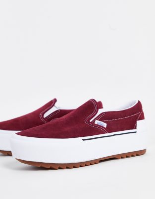 burgundy suede slip on sneakers