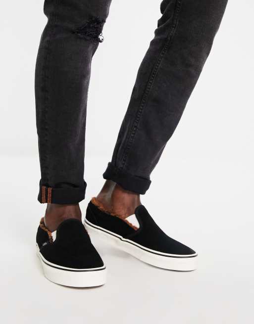 Derecho dar a entender Cuervo Vans Classic Slip-On Sherpa sneakers in black | ASOS