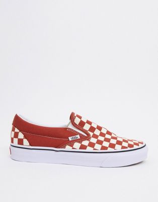 red and white checkerboard vans slip on