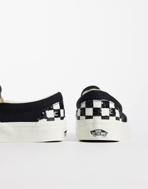 Vans Classic Slip-On Sneaker mit Pailletten-Karomuster in Schwarz und Weiß, 2 von 5