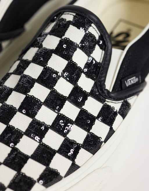 Vans Classic Slip-On Sneaker mit Pailletten-Karomuster in Schwarz und Weiß, 4 von 5