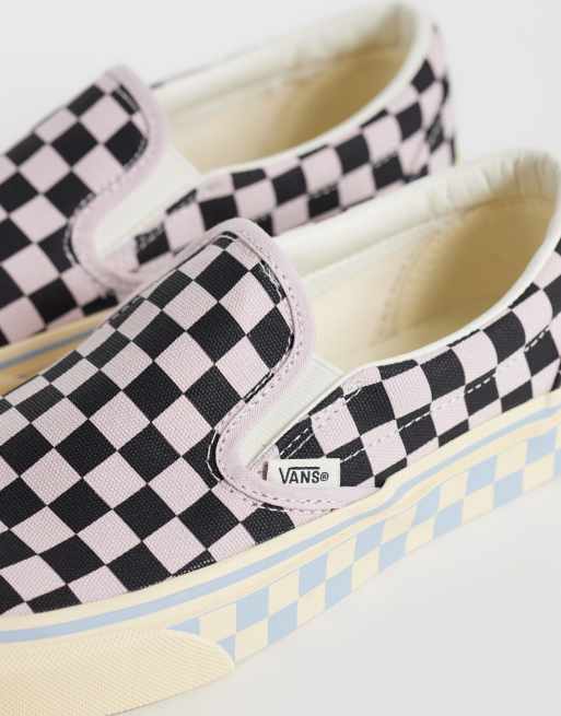Vans Classic slip-on sneakers a quadri rosa e blu, 4 di 5