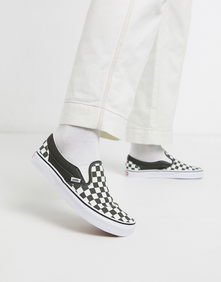 VANS CLASSIC SLIP-ON SNEAKERS CHECKERBOARD IN GREEN,VN0A4BV3TB41