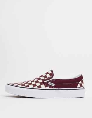 maroon checkerboard slip on vans