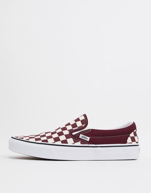 Maroon checkerboard slip store on vans