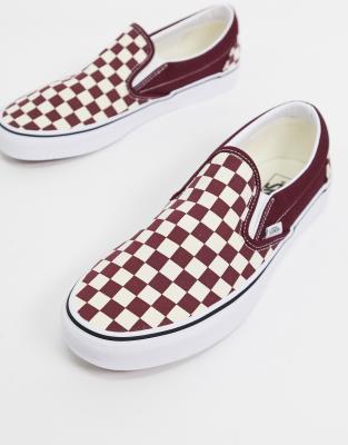 burgundy checkerboard slip on vans