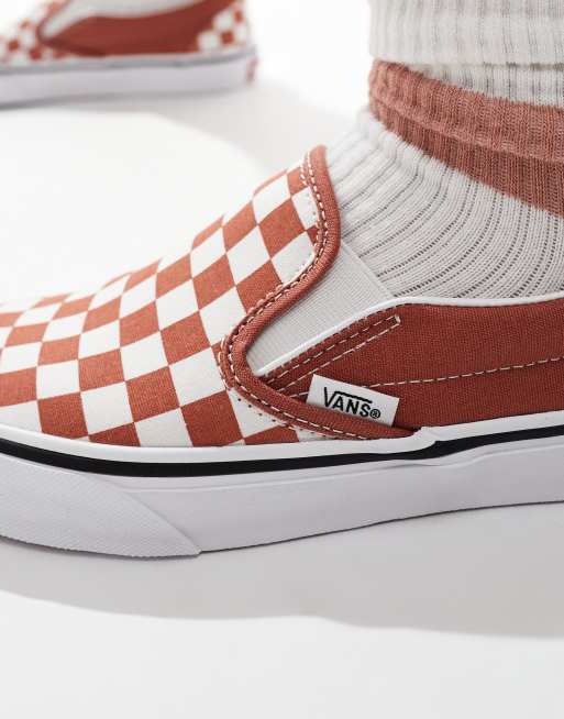 Vans classic slip on sneakers in burnt orange and white checkerboard ASOS