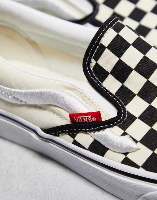 Vans Classic slip on sneakers in checkerboard print in white and black with white stripe, 4 of 4