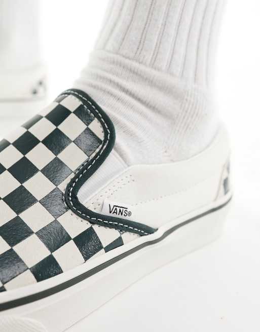 Vans Classic slip on sneakers in green checkerboard, 3 of 5