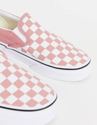 pink checkered van slip ons