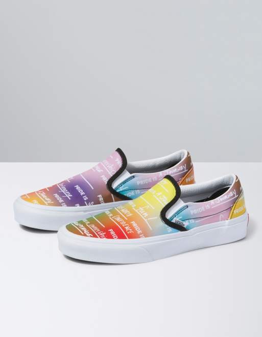 Rainbow vans slip on sale on