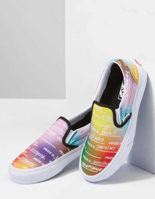 Vans, Shoes, Customized Vans Checkered Rainbow Slip Ons