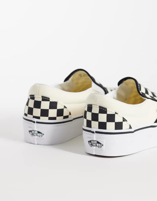 Vans Classic - Slip-on-sneakers med flatform-sål og sorte og hvide skaktern , 4 af 5
