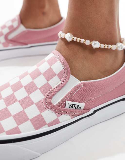 Vans Classic - Slip-on-sneakers med lyserøde/hvide skaktern, 3 af 5