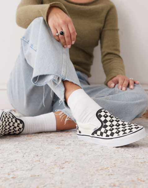 Vans Classic slip-on sneakers with checkerboard rhinestones in white and black - view 1