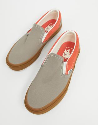 VANS CLASSIC SLIP-ON SNEAKERS WITH GUM SOLE IN GRAY/RED-MULTI,VN0A4U381I0