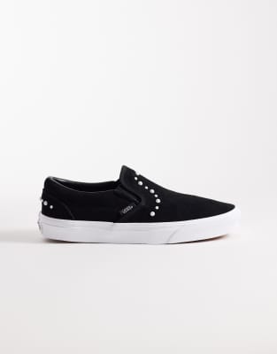 Vans Classic slip on sneakers with pearls detail in black