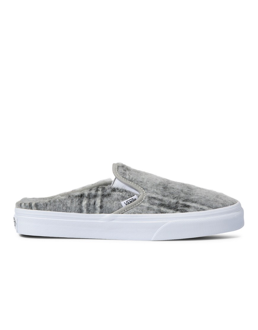 Vans Classic Slip-on Soft Plaid Sneaker Mules In Gray-white