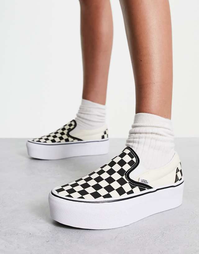 Vans Classic Slip-On Stackform checkerboard sneakers in black and white