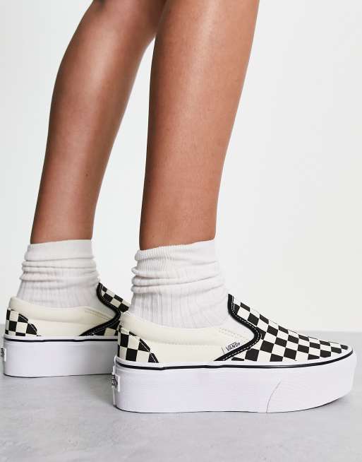 Vans Classic Slip-On Stackform checkerboard sneakers in black and white, 3 of 4