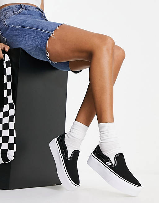 Vans Classic Slip-On stackform sneakers in black/white | ASOS