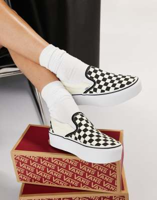 VANS CLASSIC SLIP-ON STACKFORM SNEAKERS IN CHECKERBOARD-BLACK