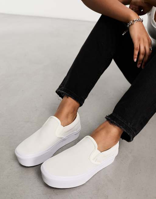 Gray and white on sale slip on vans