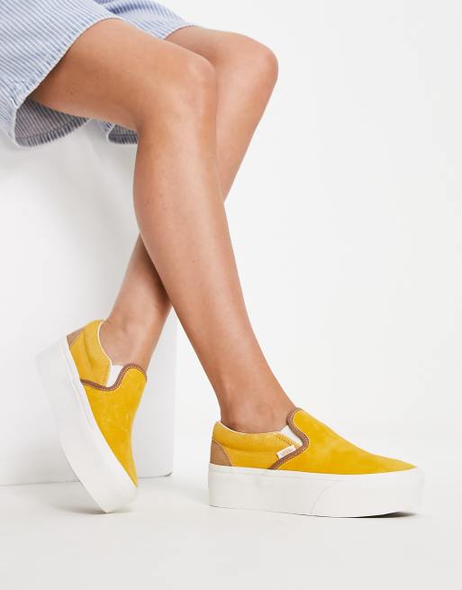 Solid yellow vans hot sale slip on