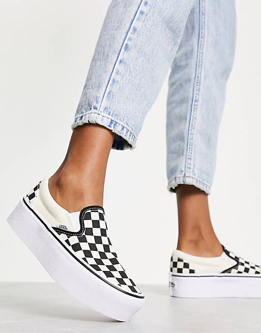 Vans Classic Slip-On Stackform trainers in black and white | ASOS