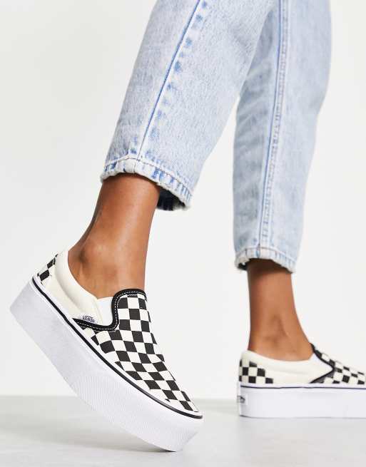 Vans Classic Slip On Stackform trainers in black and white ASOS