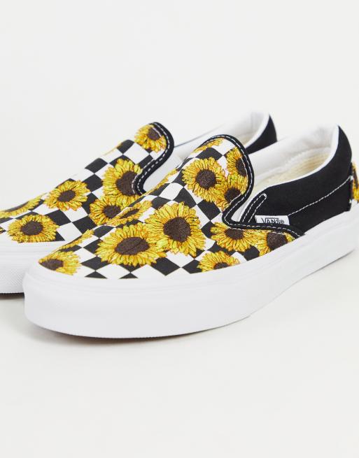 Vans Classic Slip On Sunflower Embroidery Sneakers In Blackwhite Asos 3288