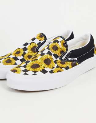 Black and white store checkered sunflower vans