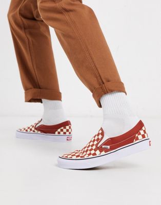 vans red classic slip on checkerboard trainers