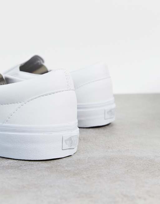 Leather vans best sale slip on white