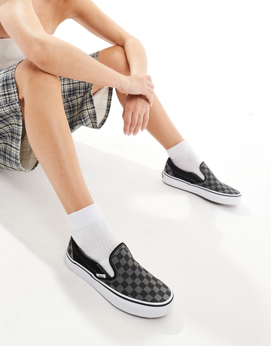 Vans Classic Slip On trainers in black and grey checkerboard