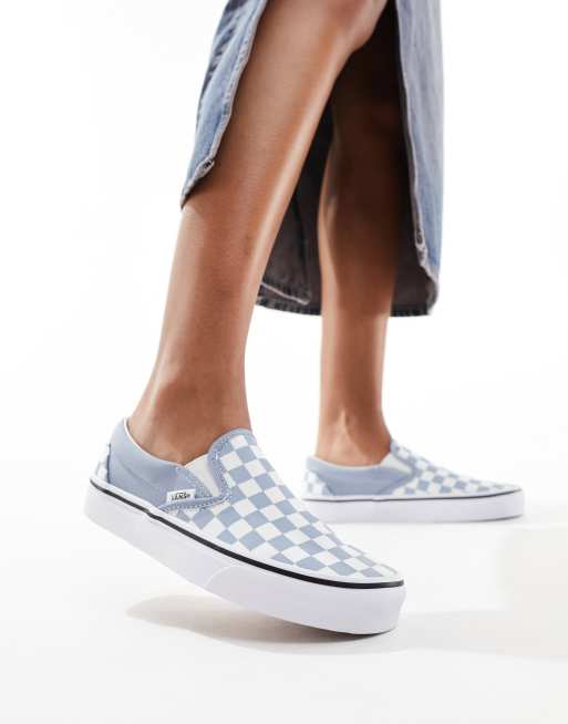 Blue vans with checkerboard stripe hotsell