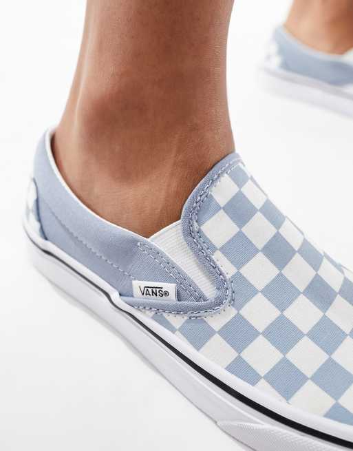 Checkered blue slip on vans hotsell