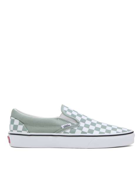 Vans Classic slip-on trainers in green and white checkerboard - view 1