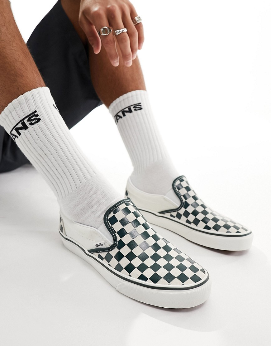Vans classic slip on trainers in green checkerboard