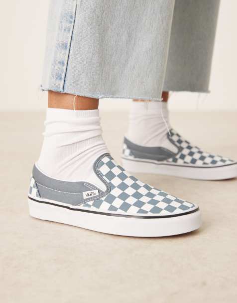 Vans Classic Slip-On  trainers in mid blue and white checkerboard - view 1