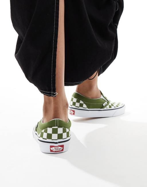 Vans classic slip on trainers in mid green and white checkerboard