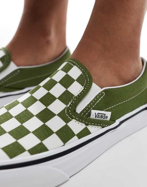 Vans classic slip on trainers in mid green and white checkerboard ASOS