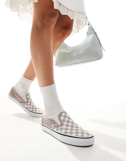 Vans classic slip on trainers in mid grey and white checkerboard ASOS