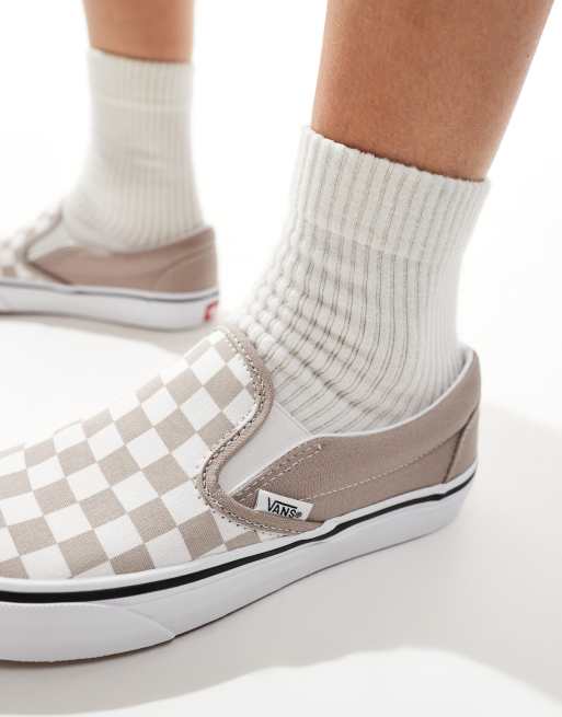 Vans classic slip on trainers in mid grey and white checkerboard ASOS