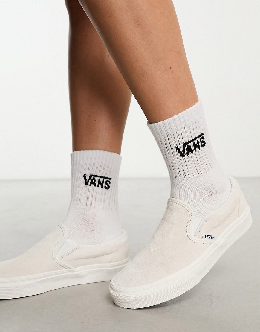 Vans Classic Slip On trainers in off white suede