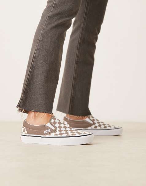 Vans Classic Slip-On trainers in taupe and white checkerboard - view 1
